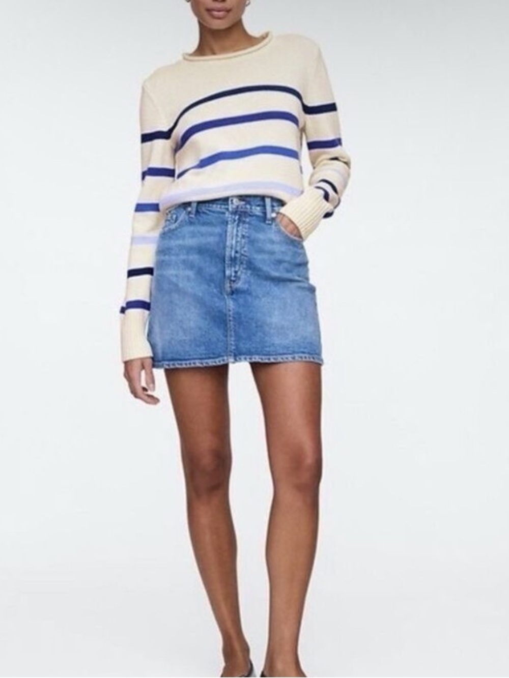 Gap Roll Neck Cotton Blue Stripe Sweater Nautical - Picture 2 of 8